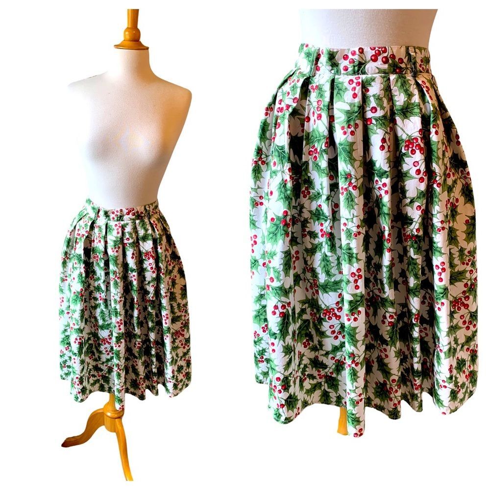 Hell Bunny White Holiday Cherry A-Line Skirt